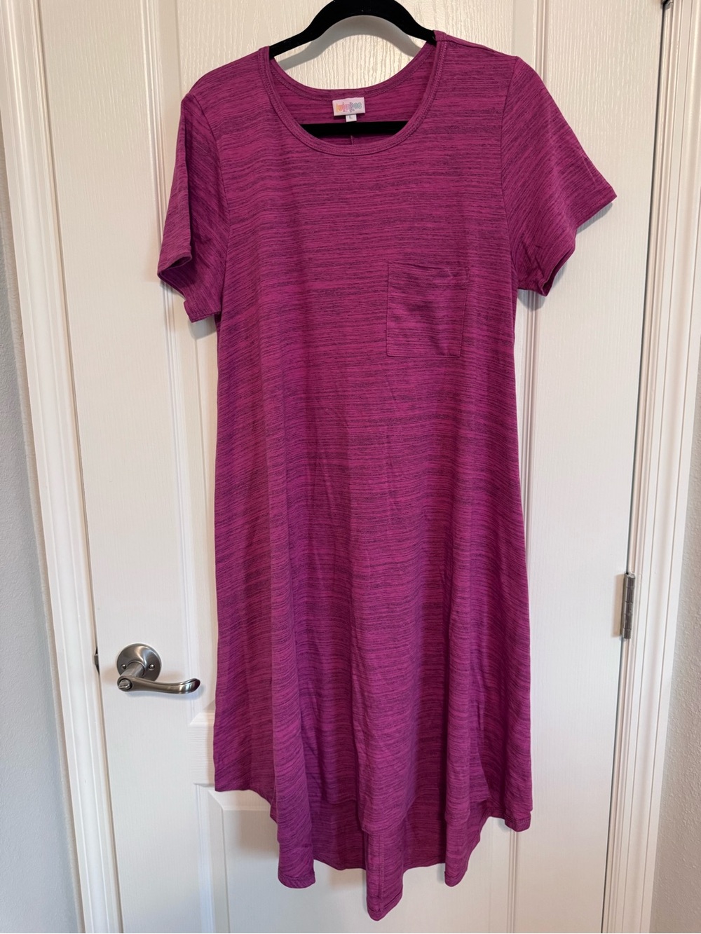 LuLaRoe Carly Magenta Short Sleeve Midi Pocket Dress